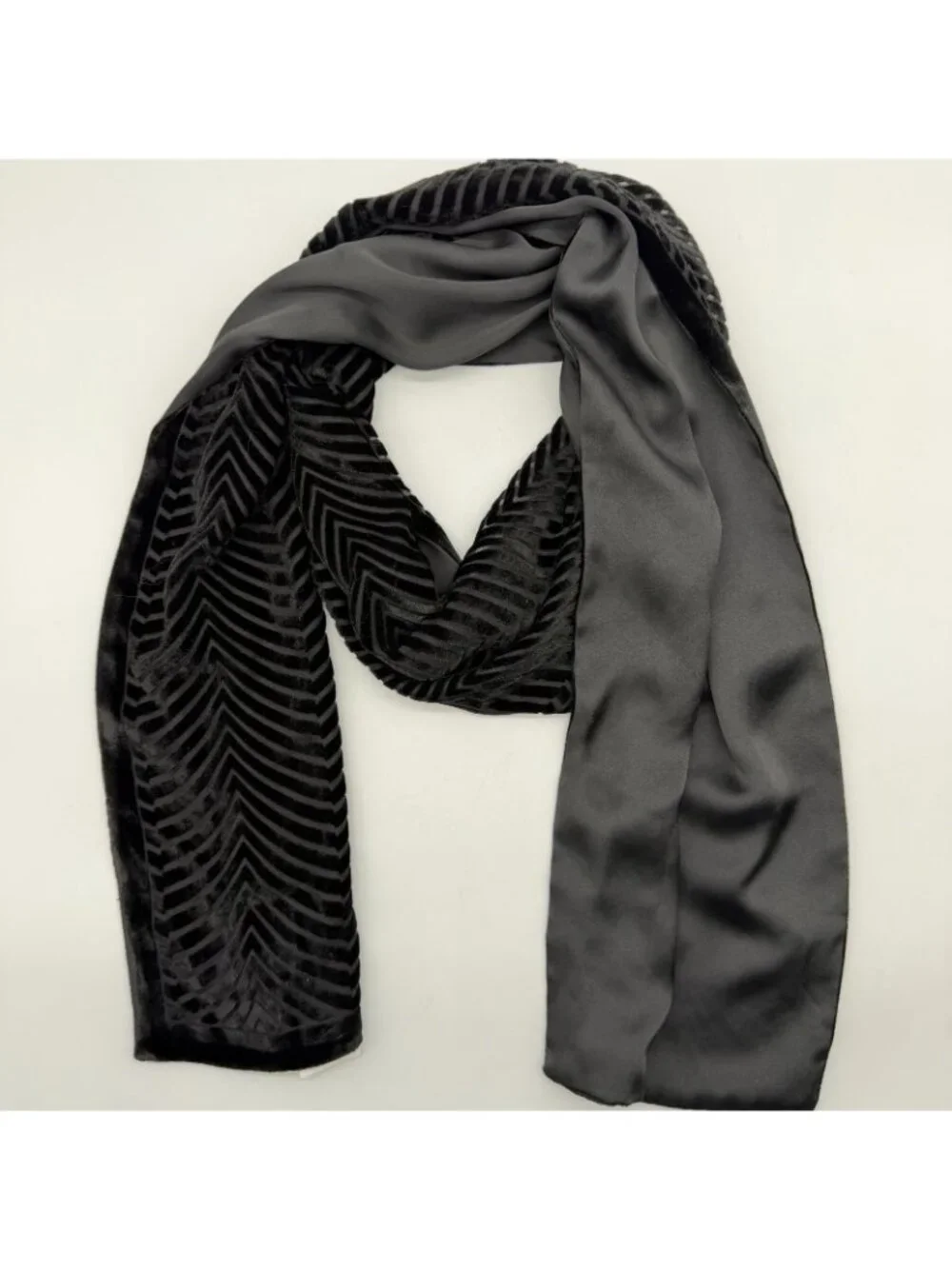 RALPH LAUREN velvet burnout silk women's scarf wrap - Black